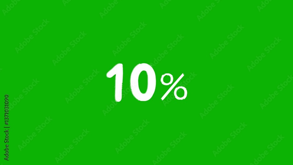 Animated white discount lettering for the “10%” promotion in a sloppy font on a green screen on a chromakey background Animated white discount lettering for the “10%” promotion in a sloppy font on a green screen on a chromakey background