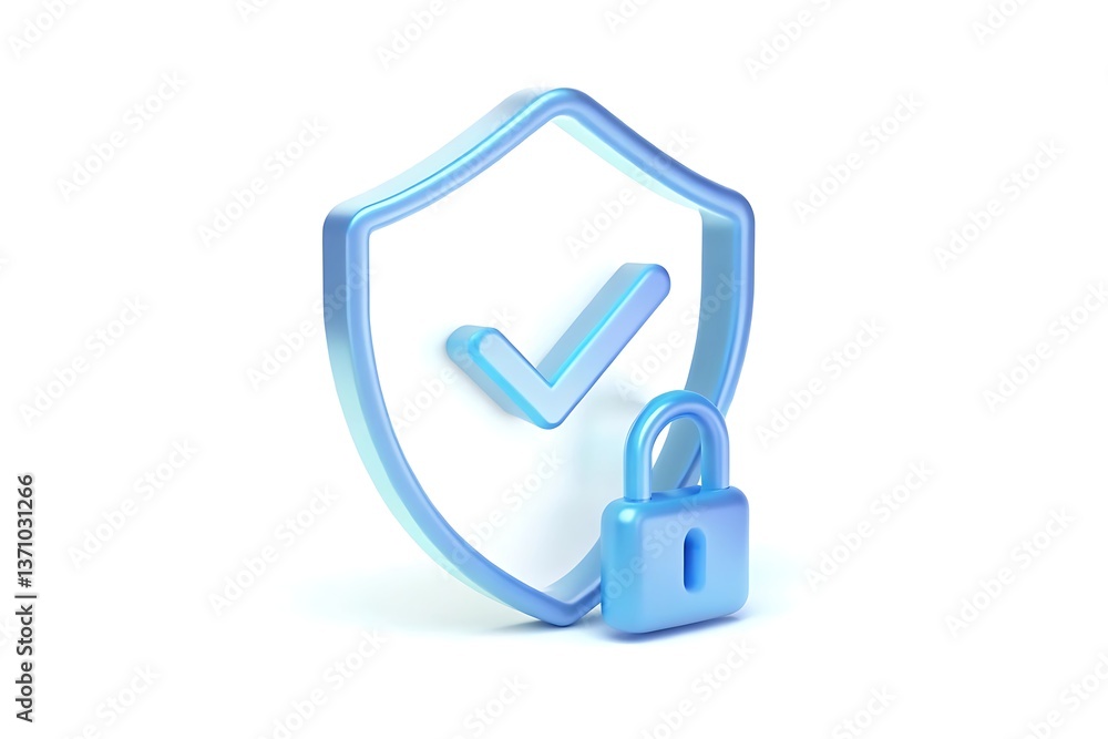 3d security shield with checkmark and padlock, isolated on white background 3d security shield with checkmark and padlock, isolated on white background