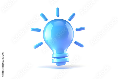 Blue light bulb idea 3d rendering isolated on white background