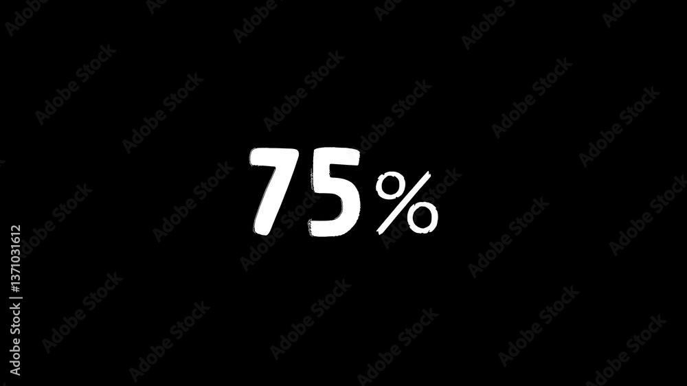 Animated White “75%” Discount Text in Bold Handwritten Font – Isolated on Black Background Animated White “75%” Discount Text in Bold Handwritten Font – Isolated on Black Background