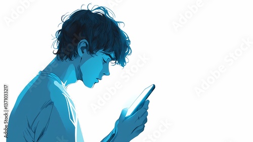 Person uses a smartphone in a stylized, blue tinted, illustrative art.