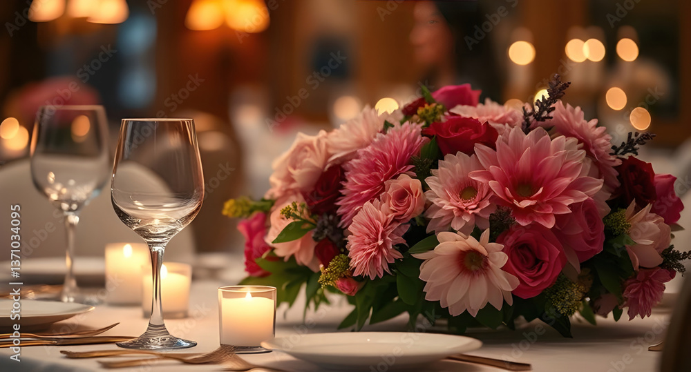 Obraz premium Elegant table romantic dinner soft candlelight