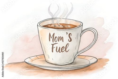A coffee cup with mom's fuel in elegant