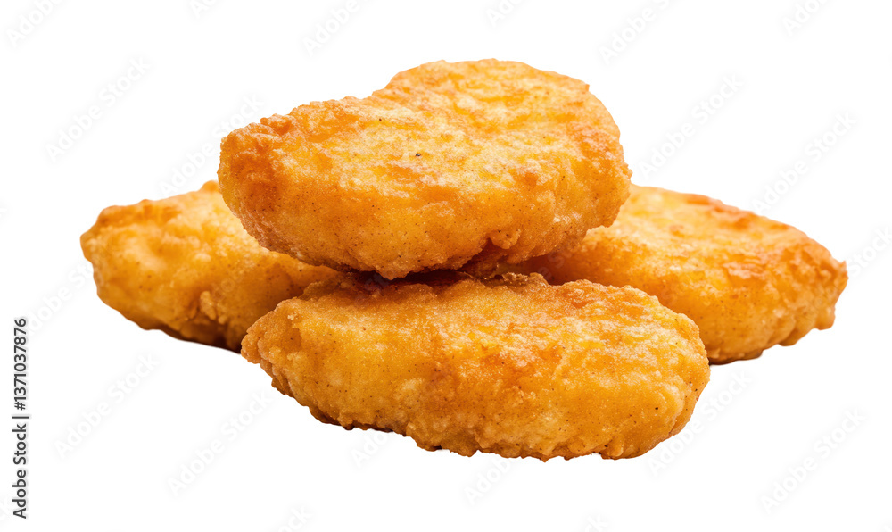 Golden, crispy chicken nuggets stacked on a transparent background with no distractions Golden, crispy chicken nuggets stacked on a transparent background with no distractions