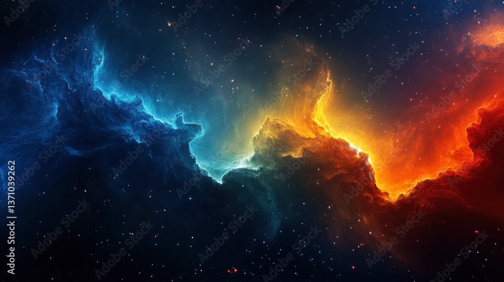 Fototapeta premium Vibrant Nebula Cloudscape with Stars in Deep Space Background