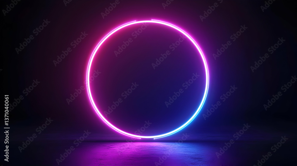 Neon Circle Frame On Dark Background Neon Circle Frame On Dark Background