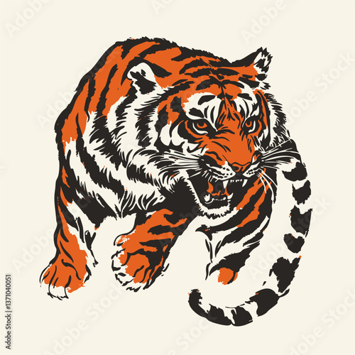 Quadro su tela Fierce Roaring Tiger – Hand-Drawn Wild Animal Illustration for Logos, Tattoos, a