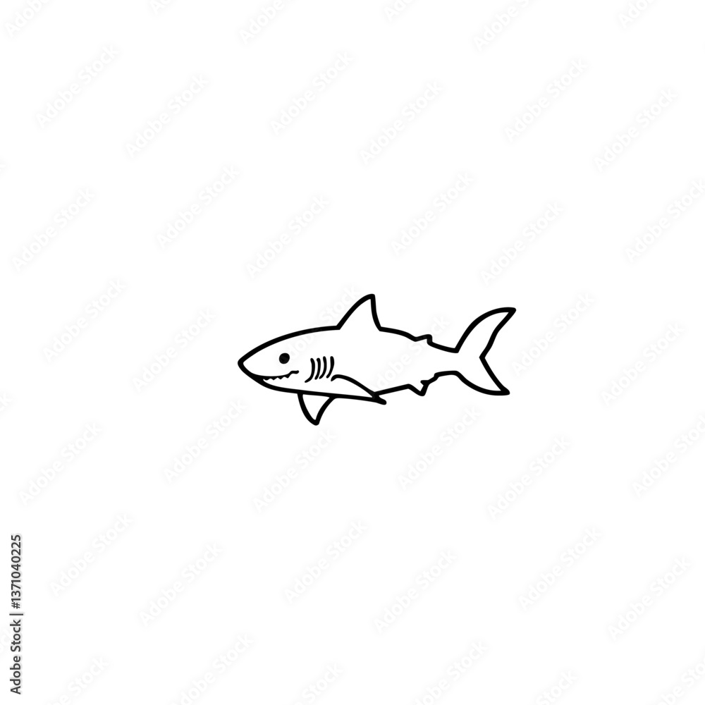 Fototapeta premium Minimal Shark Line Art Illustration – Simple Hand Drawn Ocean Animal Icon for Logos & Designs