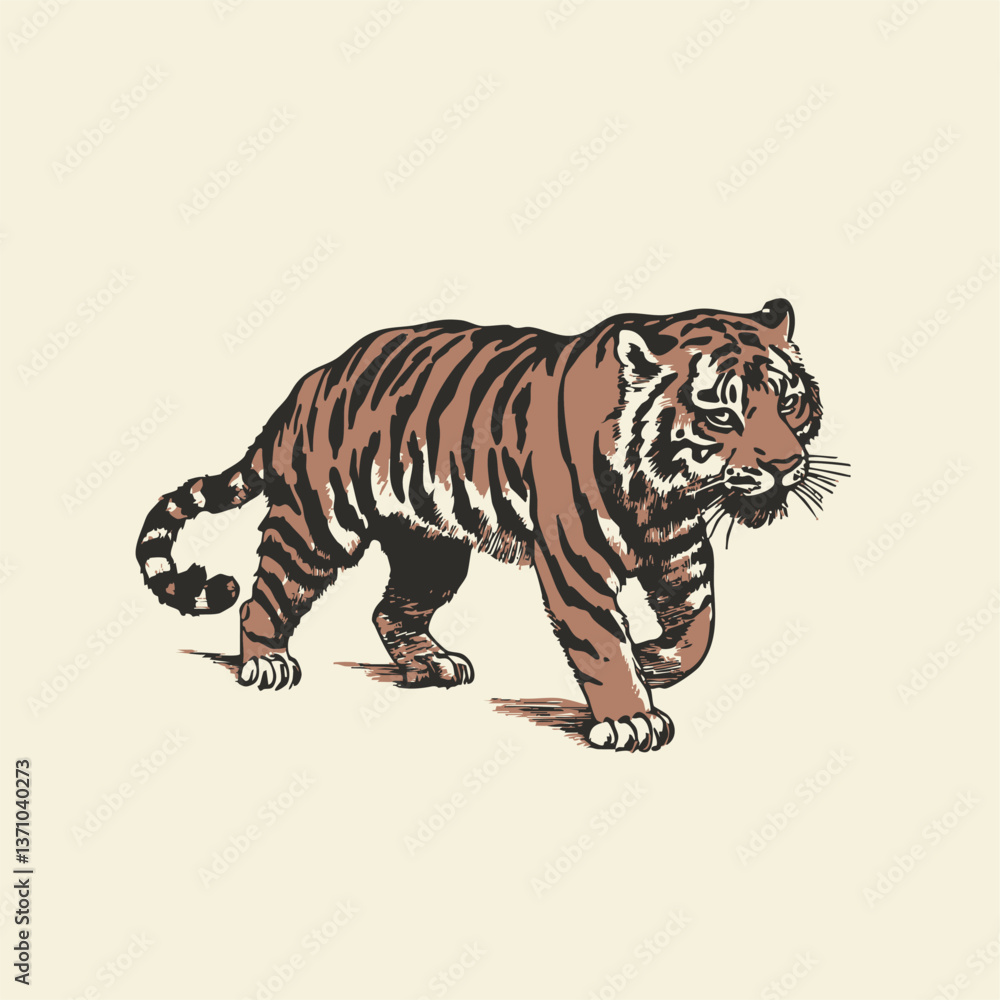 Obraz premium Vintage Tiger Illustration – Hand Drawn Wild Animal Artwork for Tattoos, Posters, or Graphic Design