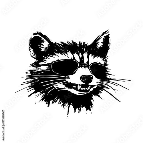 Cool Raccoon with Sunglasses – Trendy Hand-Drawn Animal Illustration for Logos, Stickers, and T-Shirts