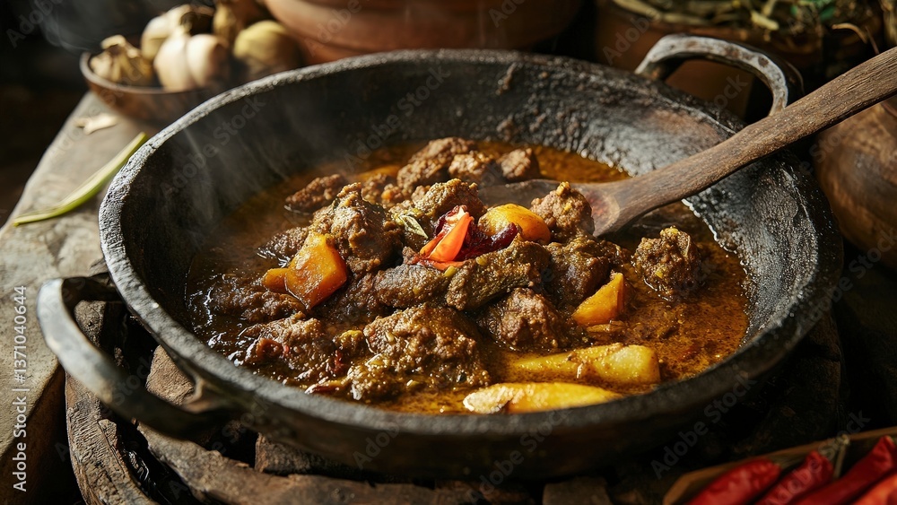 Savory Beef Stew with Vegetables in Traditional Pot Savory Beef Stew with Vegetables in Traditional Pot