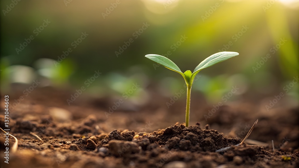 Fototapeta premium Macro Shot of a Delicate Seedling in Nutrient-Rich Soil – New Life and Growth Concept