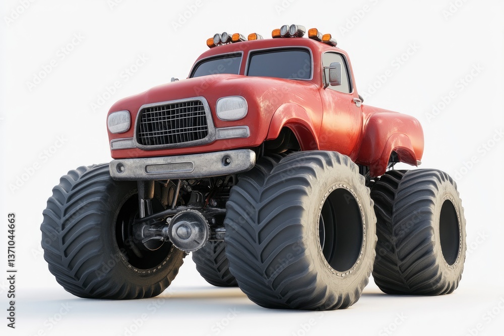 Cartoon Monster Truck with Big Wheels Isolated on White Background Cartoon Monster Truck with Big Wheels Isolated on White Background