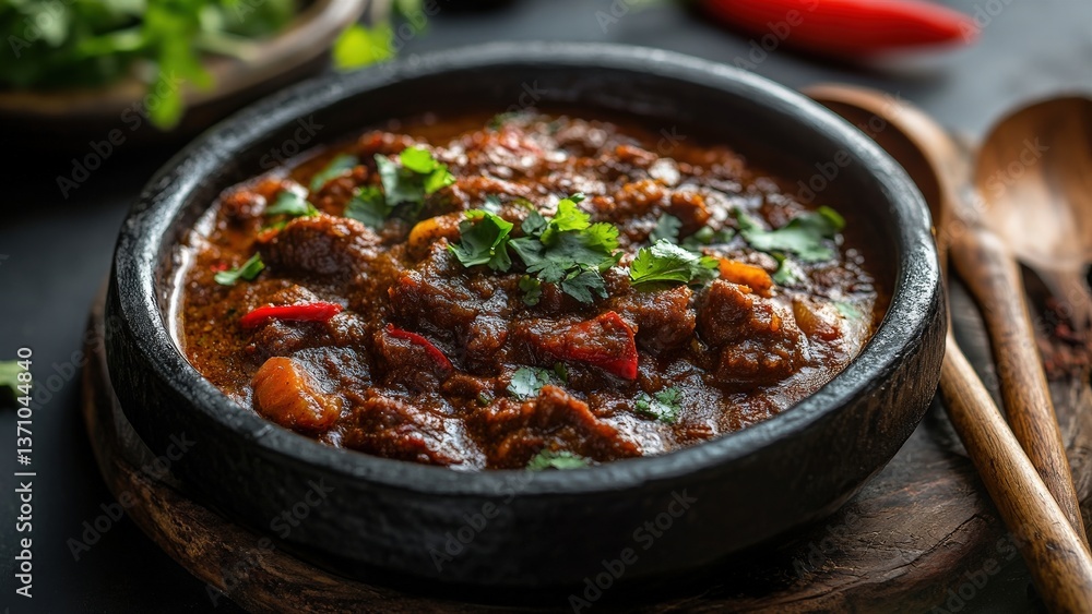 Savory Spicy Beef Stew Garnished with Fresh Coriander Savory Spicy Beef Stew Garnished with Fresh Coriander