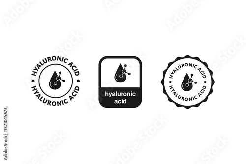 Hyaluronic acid, label or sticker. Organic cosmetic icon. Organic skin care components or labels.
