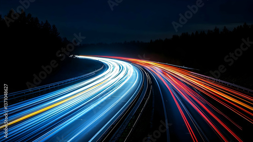 Night Highway With Light Trails