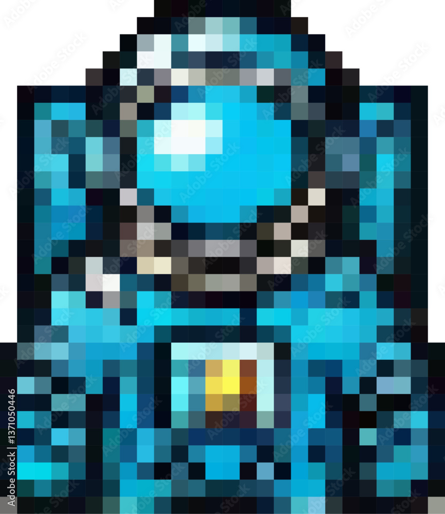 Pixel images of astronauts. Spacesuits, helmets, backpacks in space. Space rangers. Space professions and extraterrestrial technologies