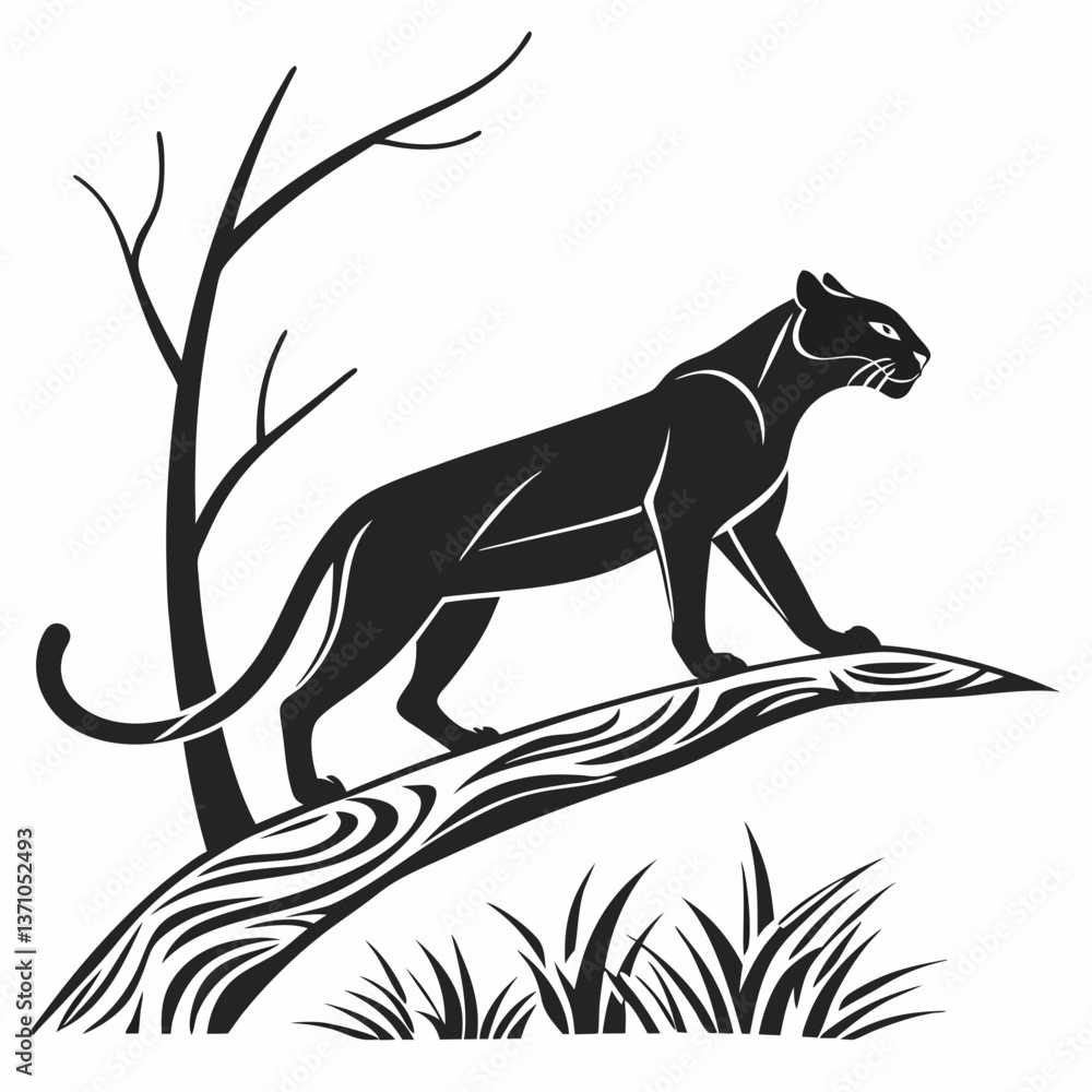 Fototapeta premium Ocelot black silhouette icon vector