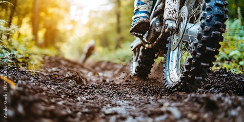 Motocrosser on Muddy Trail