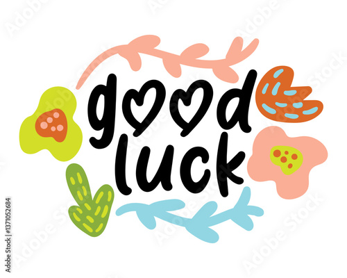 good luck lettering with flowers. vector illustration