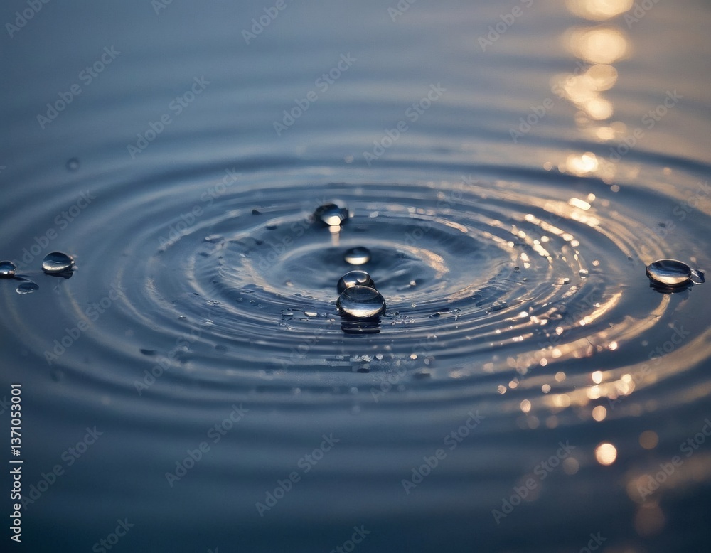 Rain droplets creating ripples on a water surface, high-speed photography, clear and sharp details, moody and atmospheric lighting Rain droplets creating ripples on a water surface, high-speed photography, clear and sharp details, moody and atmospheric lighting
