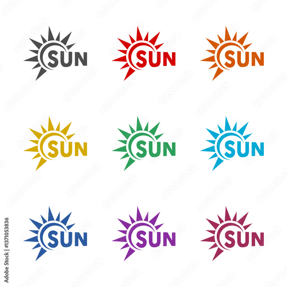Sun logo icon isolated on white background. Set icons colorful Sun logo icon isolated on white background. Set icons colorful