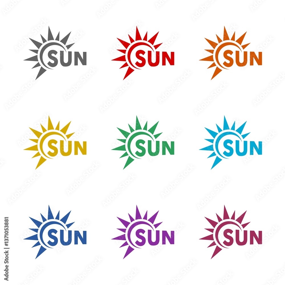 Sun logo icon isolated on white background. Set icons colorful Sun logo icon isolated on white background. Set icons colorful
