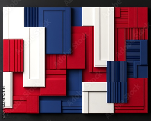 Abstract Red with White, and Blue Blocks.