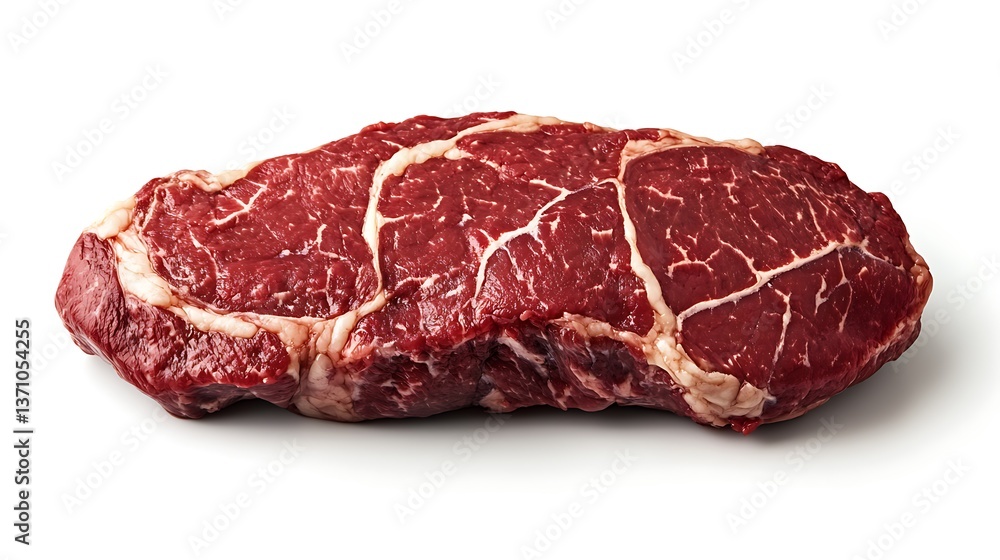 A premium cut of lamb sirloin steak with natural marbling and bright red tone, hyper-realistic, isolated on solid white background. A premium cut of lamb sirloin steak with natural marbling and bright red tone, hyper-realistic, isolated on solid white background.
