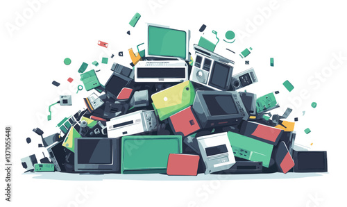 Minimalistic Vector Illustration of E-Waste Pile Highlighting Environmental Impact