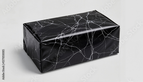Marble-patterned black gift box on plain background