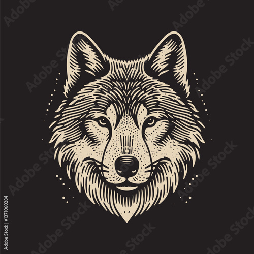 Gray Wolf Vector Illustration – Vintage Retro Logo Design on Black Background