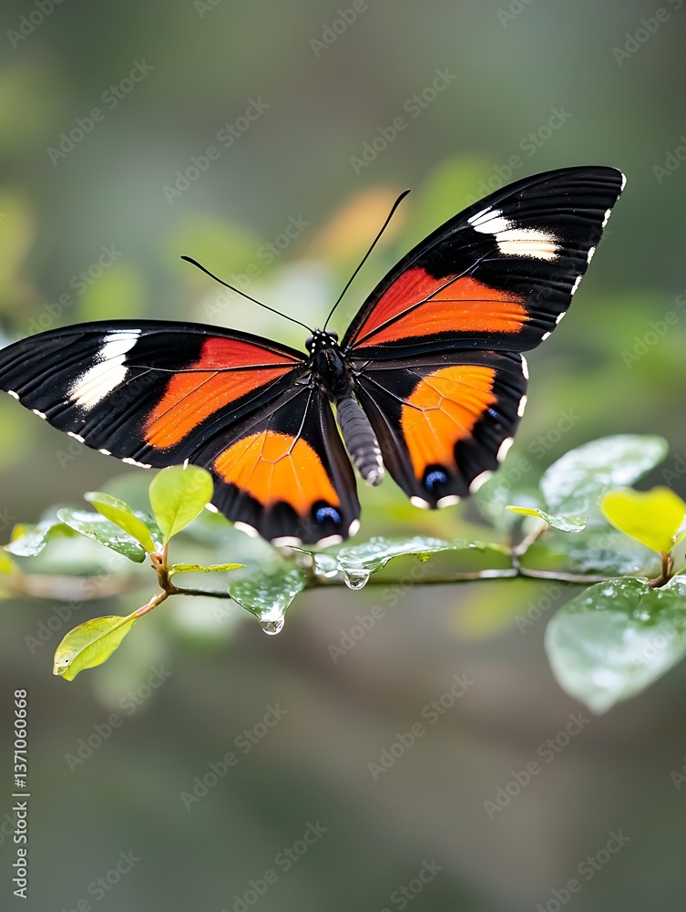 Fototapeta premium Butterfly on Branch, Close Up