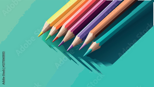 Bundle of Colored Pencils with Long Shadows.eps