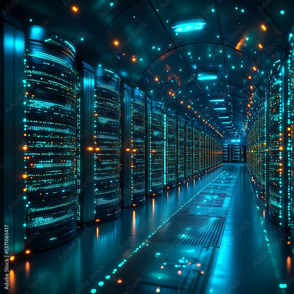Digital cloud server racks in futuristic room high resolution picture Digital cloud server racks in futuristic room high resolution picture