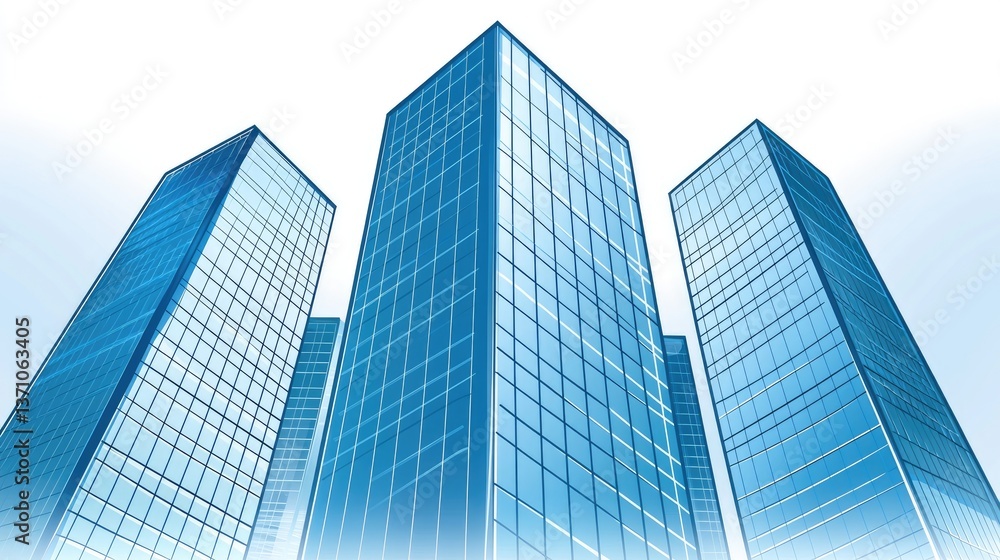 Modern skyscrapers, city skyline, low angle view, business district, architectural illustration Modern skyscrapers, city skyline, low angle view, business district, architectural illustration