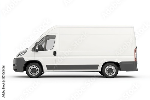 Isolated White Van on White Background Shows Cargo Vehicle Side View