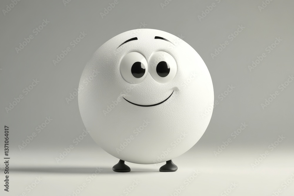 Smiling Egg Character Stands on Tiny Feet, Isolated on Gray Background Smiling Egg Character Stands on Tiny Feet, Isolated on Gray Background