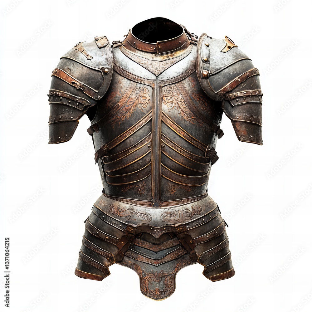 High-quality image of medieval armor isolated on a clean white background. Perfect for historical, fantasy, and reenactment-themed content, showcasing detailed craftsmanship and design. High-quality image of medieval armor isolated on a clean white background. Perfect for historical, fantasy, and reenactment-themed content, showcasing detailed craftsmanship and design.
