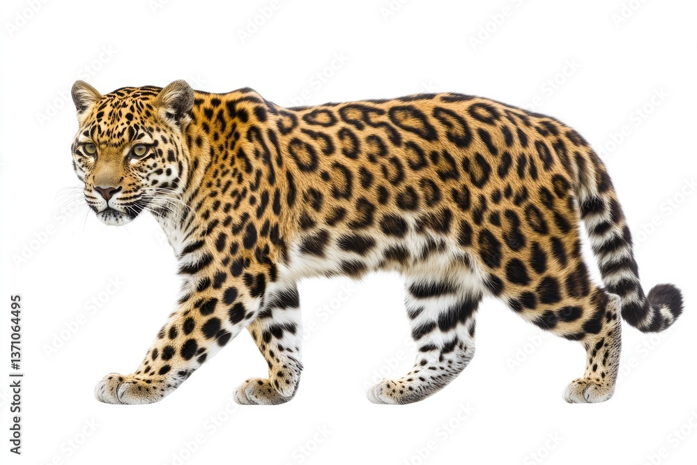 Walking Jaguar on Isolated White Background - Wildlife and Conservation Image Walking Jaguar on Isolated White Background - Wildlife and Conservation Image