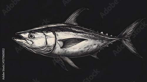 Detailed Tuna Illustration Against Dark Background