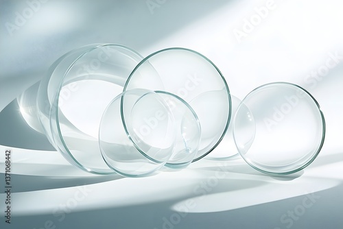 Arrangement of Transparent Glass Discs with Reflected Light and Shadows