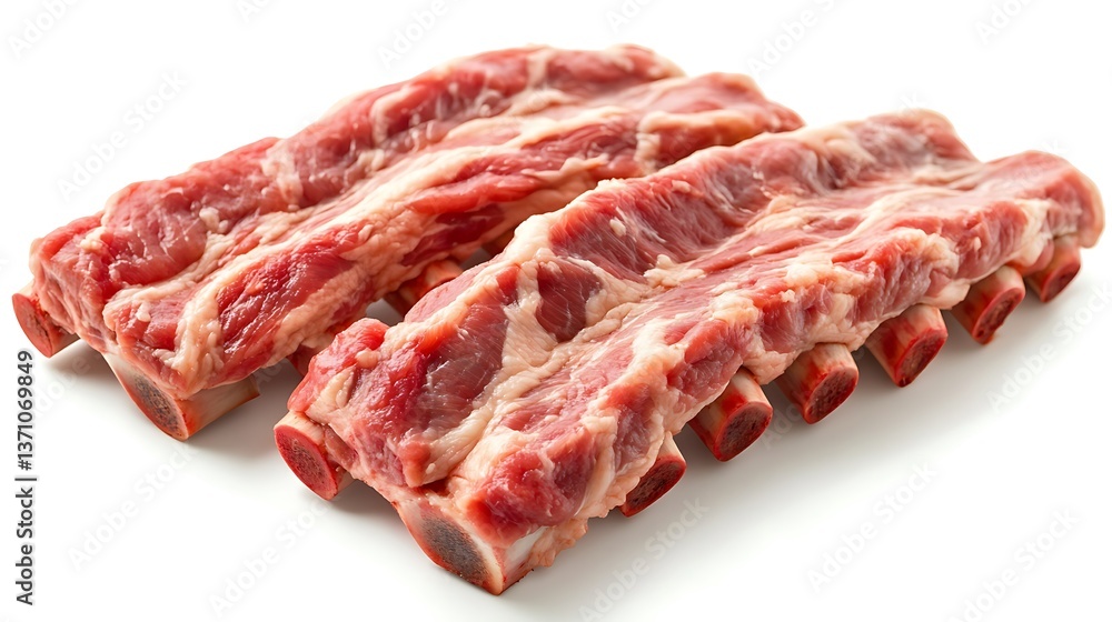 Fresh raw young lamb ribs with marbled texture, tender meat, and natural red hue, ultra-detailed, isolated on solid white background. Fresh raw young lamb ribs with marbled texture, tender meat, and natural red hue, ultra-detailed, isolated on solid white background.