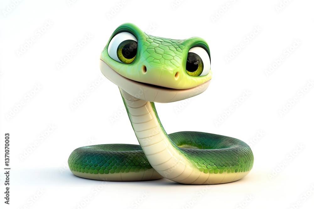 Fototapeta premium Cartoon Snake Character Posing on White Background for Kids Illustration