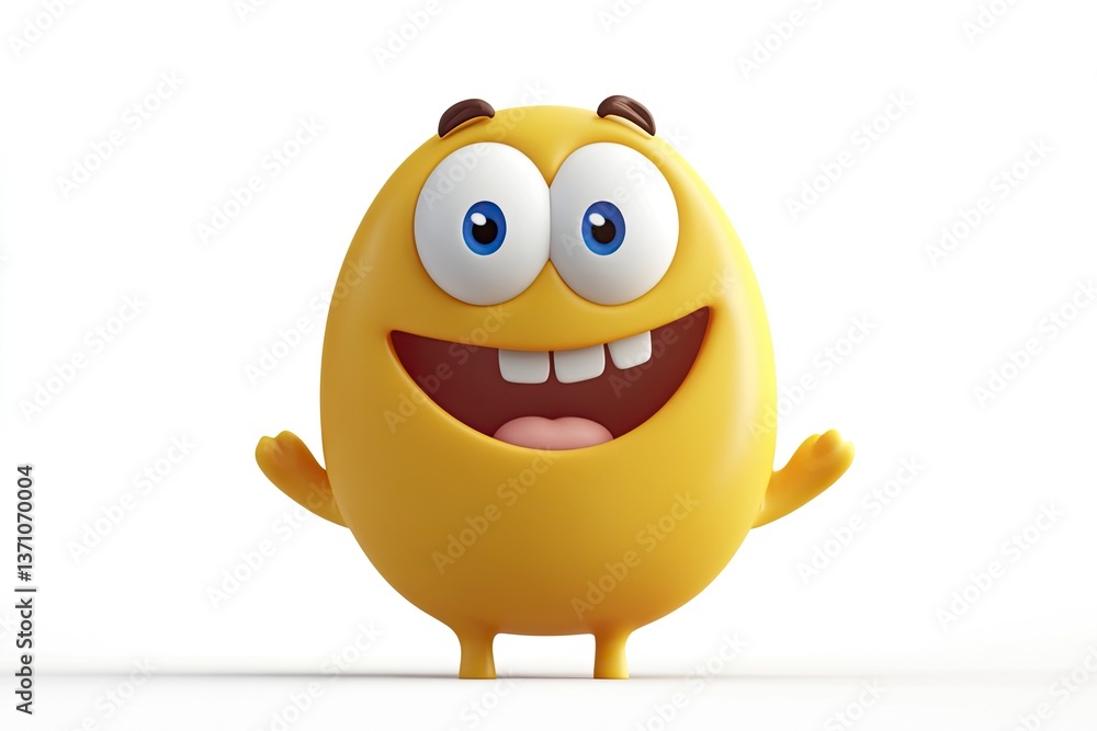 Smiling Cartoon Character with Yellow Skin and Big Blue Eyes Isolated Smiling Cartoon Character with Yellow Skin and Big Blue Eyes Isolated