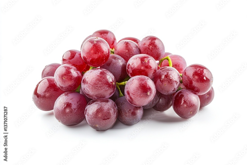 Fresh red grapes piled together on a white background, highlighting their natural shine and texture Fresh red grapes piled together on a white background, highlighting their natural shine and texture