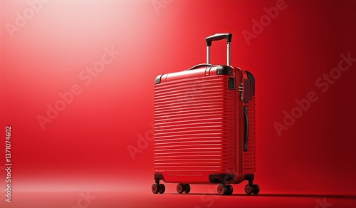 Bright Red Luggage Stands Against a Minimalist Red Background in a Travel-The...