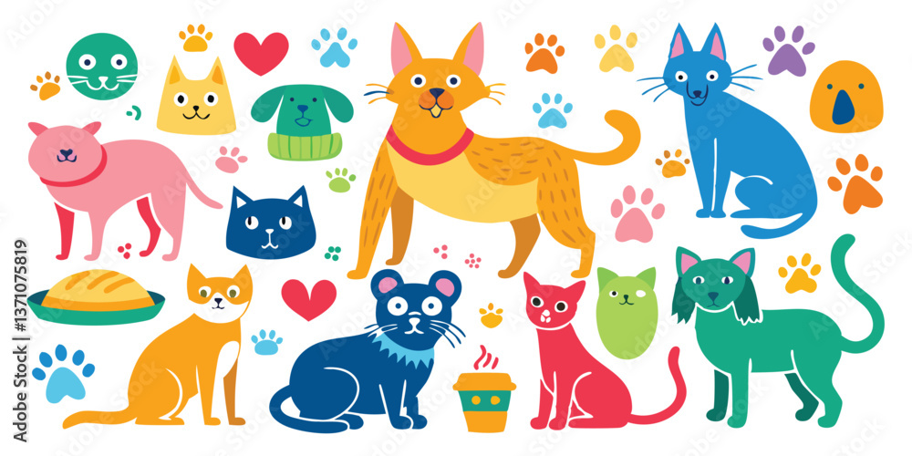 Cute Cats and Dogs Doodle Icon Set - Hand-Drawn Outline Faces Cute Cats and Dogs Doodle Icon Set - Hand-Drawn Outline Faces