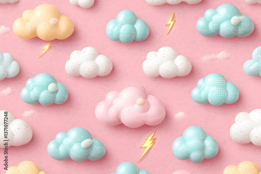 Pastel Clouds Seamless Pattern Background 3D Render Pastel Clouds Seamless Pattern Background 3D Render