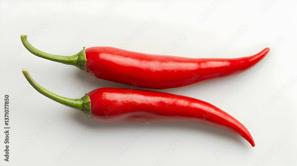 Two Red Chili Peppers On White Background Two Red Chili Peppers On White Background